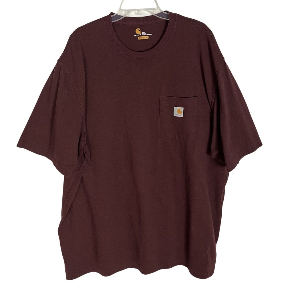 Carhartt Original Fit Workwear Shirt Men's 2XL Maroon Pocket Short Sleeve Cotton